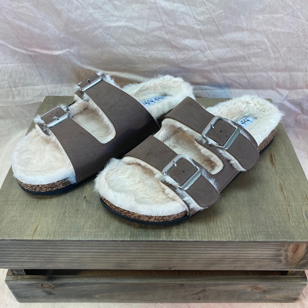 Nicole Miller Brown Faux Fur Sandals